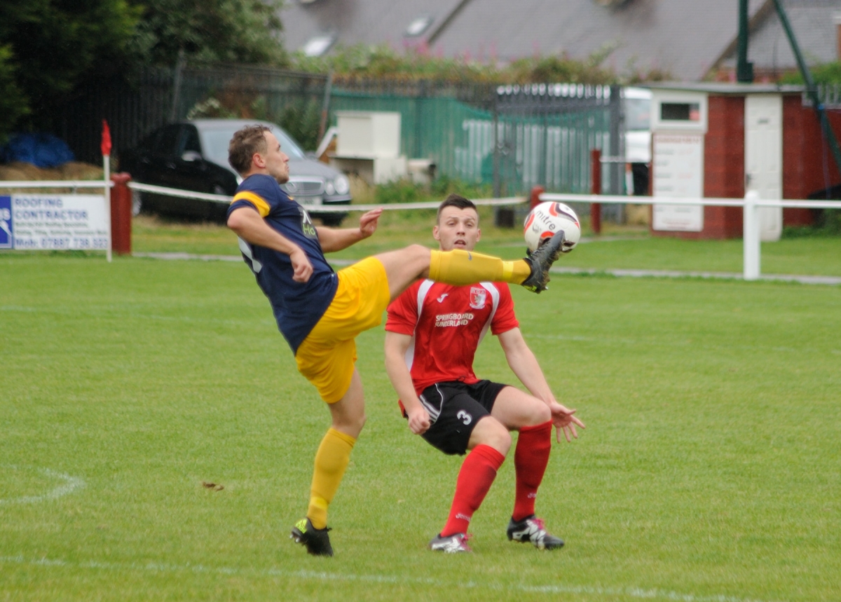 ​Ross McNab in action during the 2 - 1 home win over Ashington. Photograph: Simon Mears